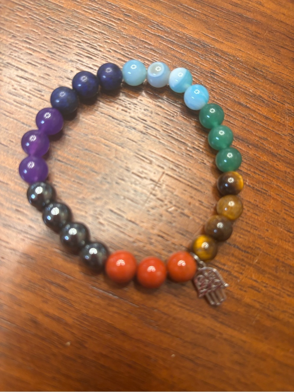 New healing stones Multicolor Chakra Beaded Stretch Bracelet with Hamsa Charm